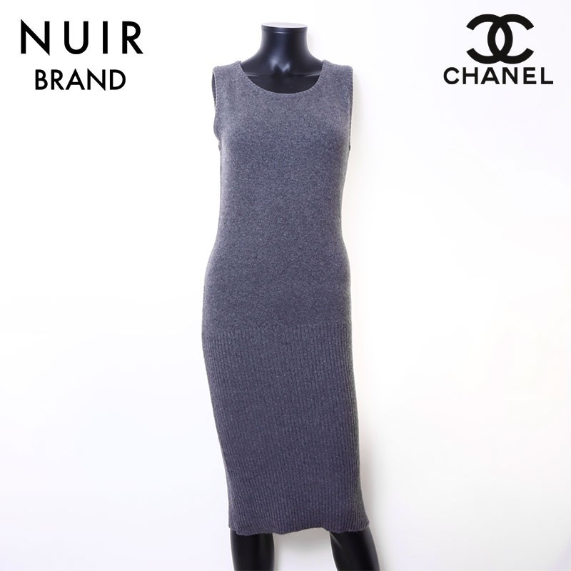 CHANEL Size:38 Cashmere Sleeveless Dress Gray WS6713 F/S from Japan
