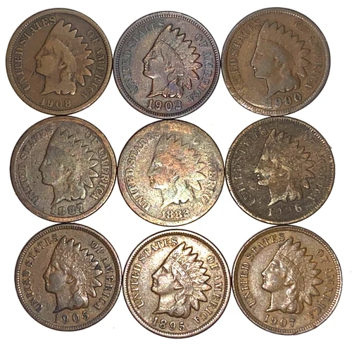 Lot Of (9) Indian Head Cents/Pennies G-VF *SEE DESCRIPTION FOR DATES* (AQ)