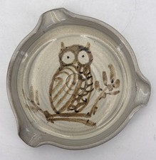 Vintage NORTH DEVON POTTERY OWL ASHTRAY / DISH - Hand Painted English Studio