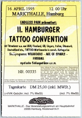 11. Hamburger Tattoo Convention Ticket 1995 - Hamburg Markthalle - Karte Vintage