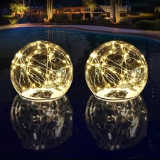 LENONE Floating Pool Lights Solar Powered, 6.5 Inch Warm White Light Up Solar...