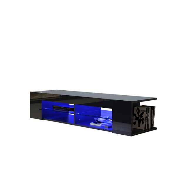 Tv Schrank Lowboard Fernsehtisch Mit Led Beleuchtung Schwarz Hochglanz 135Cm-image