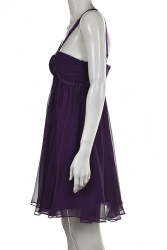 BCBG Maxazria Dress Size 0 Purple Beaded Empire Waist Above Knee Sleeveless - Picture 3 of 5