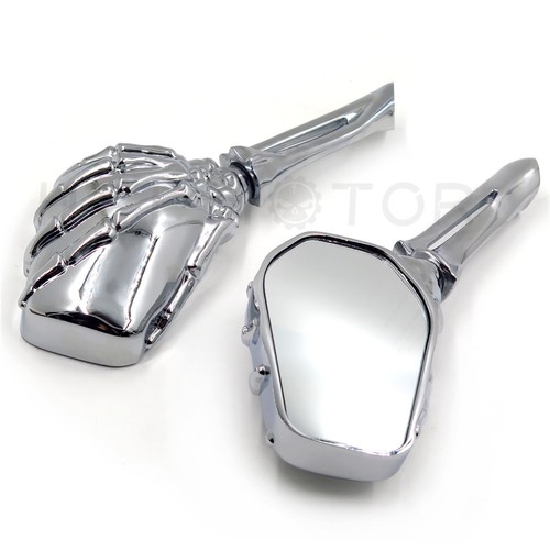 Motorcycle Chrome Skull Skeleton Hand Side Rearview Mirrors For Harley Davidson - Foto 5 di 10