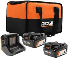 RIDGID 18-Volt Lithium-Ion Starter Kit with (2) 4.0 Ah Batteries Charger and Bag