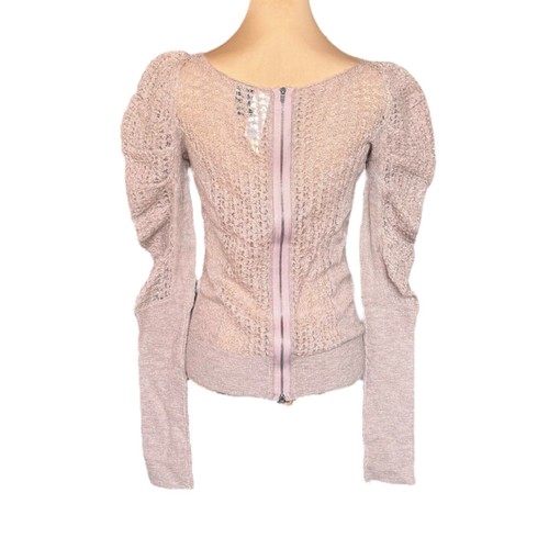 NWOT Bird by Juicy Couture Sweater Sz.M Pink Alpaca Wool Puff Sleeve Coquette - Picture 2 of 11