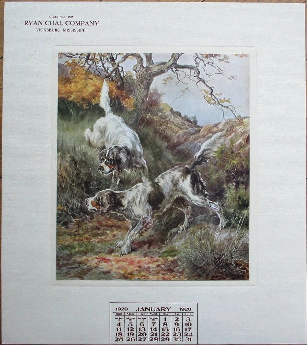 Vicksburg, MS 1920 Advertising Calendar w/Hunting Dogs: Ryan Coal Co- Mississippi | eBay