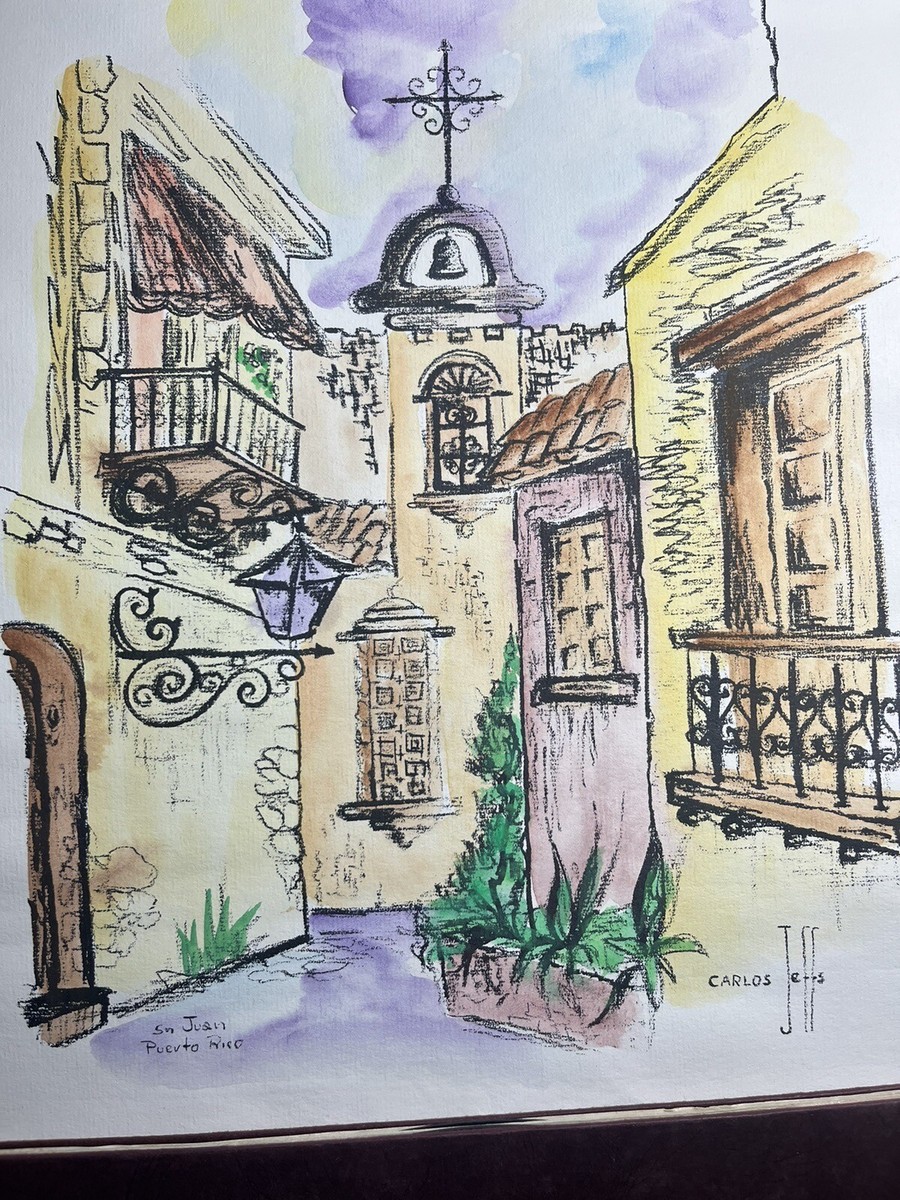Carlos Jeffs San Juan Puerto Rico Charcoal and Watercolor Print | eBay