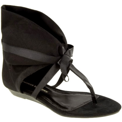 Chinese Laundry Women's Black Twill Sudoku Low Wedge Thong Sandal, Size 7 M