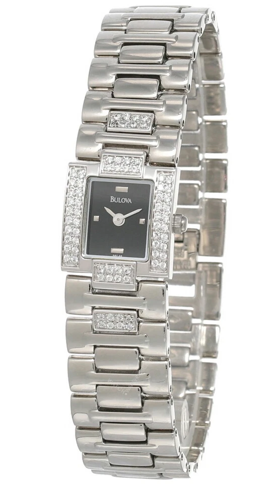 Nuevo reloj para mujer Bulova esfera negra acero inoxidable 96L46