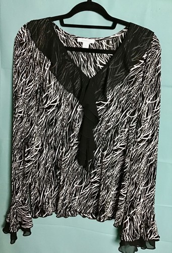 DRESSBARN LADIES FASHION BLACK WHITE LONG SLEEVE TOP SIZE XL - Picture 2 of 4