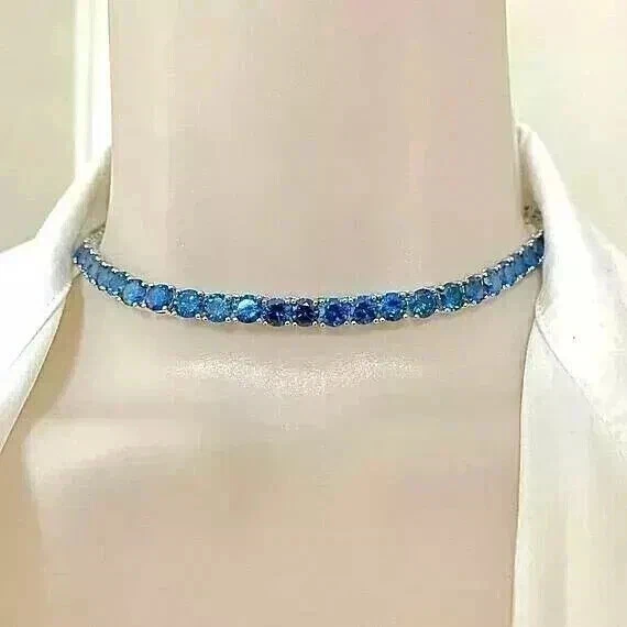 Colar Gargantilha Feminino Topázio Criado em Laboratório Redondo 12CT Acabamento em Ouro Branco 14K - Imagem 3 de 3