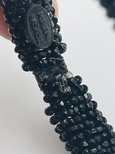 Miriam Haskell Vintage Black Glass Beaded Bangle Bracelet - Picture 8 of 9