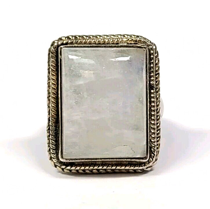 Sterling Silver Rectangular Cabochon Moonstone Ro… - image 1