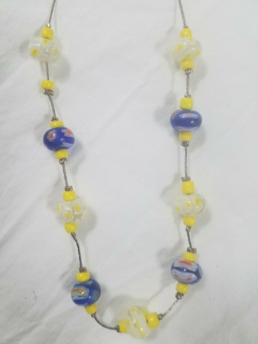 Handmade Glass Beads on Silver Chain by Emma Karo Israeli Artist