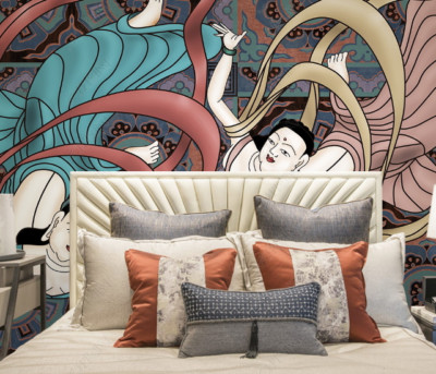 3D Dunhuang Art Feitian Self-adhesive Removeable Wallpaper Wall Mural
