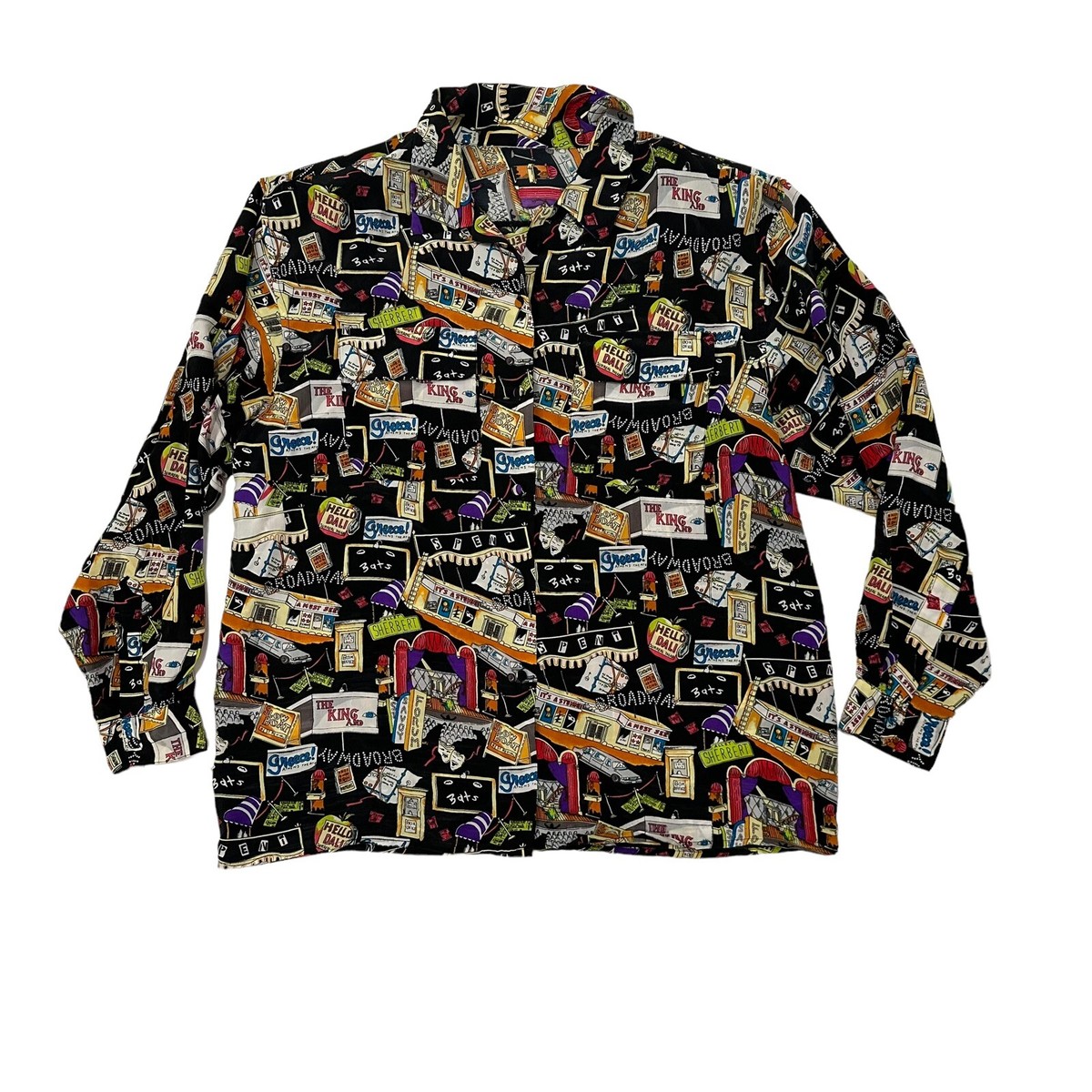 1990s Nicole Miller Broadway Rent Cats Print Silk Shirt ~L Limited