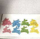 Easter Bunny Ornaments Set of 16 Lightweight Metal And Glitter