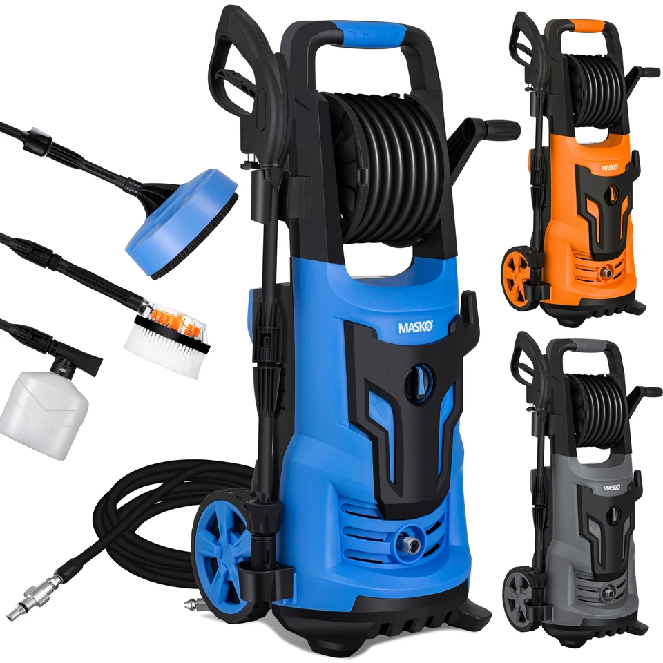 MASKO® Hochdruckreiniger Elektro 2200W 165bar Schlauchtrommel 10m Schlauch Set