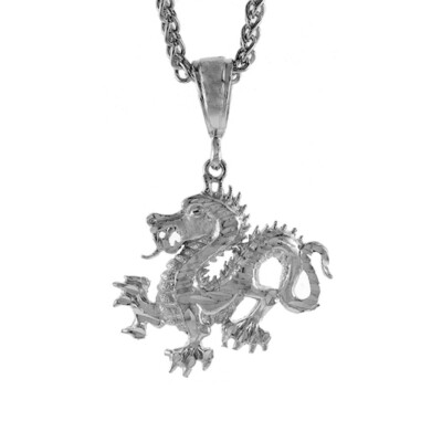 925 Sterlingsilber gehender chinesischer Drache Anhänger Diamantschliff 1 1/4 (31 mm) Zoll