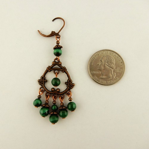 Boho Copper gemstone chandelier earrings, Malachite, Tiger Eye or Chrsocolla - Picture 5 of 13