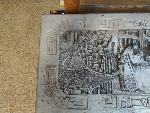 VINTAGE CHINESE CAMPHOR ORIENTAL CARVED WOOD Chest SAMPY CHEST OF WEALTH 1930s - Picture 7 of 12