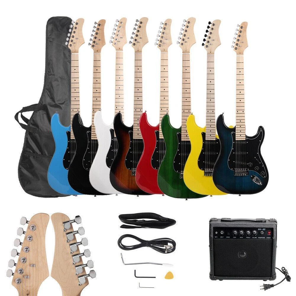 New 8 Colors Full Size Electric Guitar w Amp Case and Accessories Pack Beginner