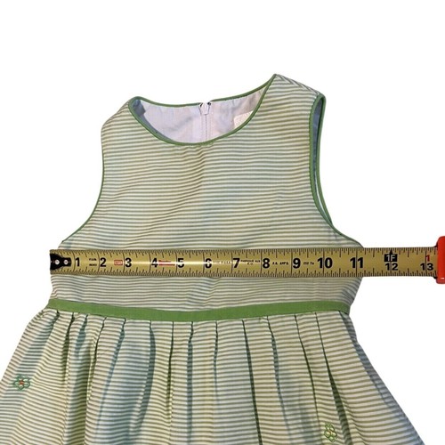Florence Eiseman Dress Girls Green Stripe Belted Pleated Floral Embroidered Sz 4 - Picture 7 of 9