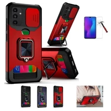 For Samsung Galaxy A54 5G, Ring Stand Cover Case with Card Slot + Tempered Glass