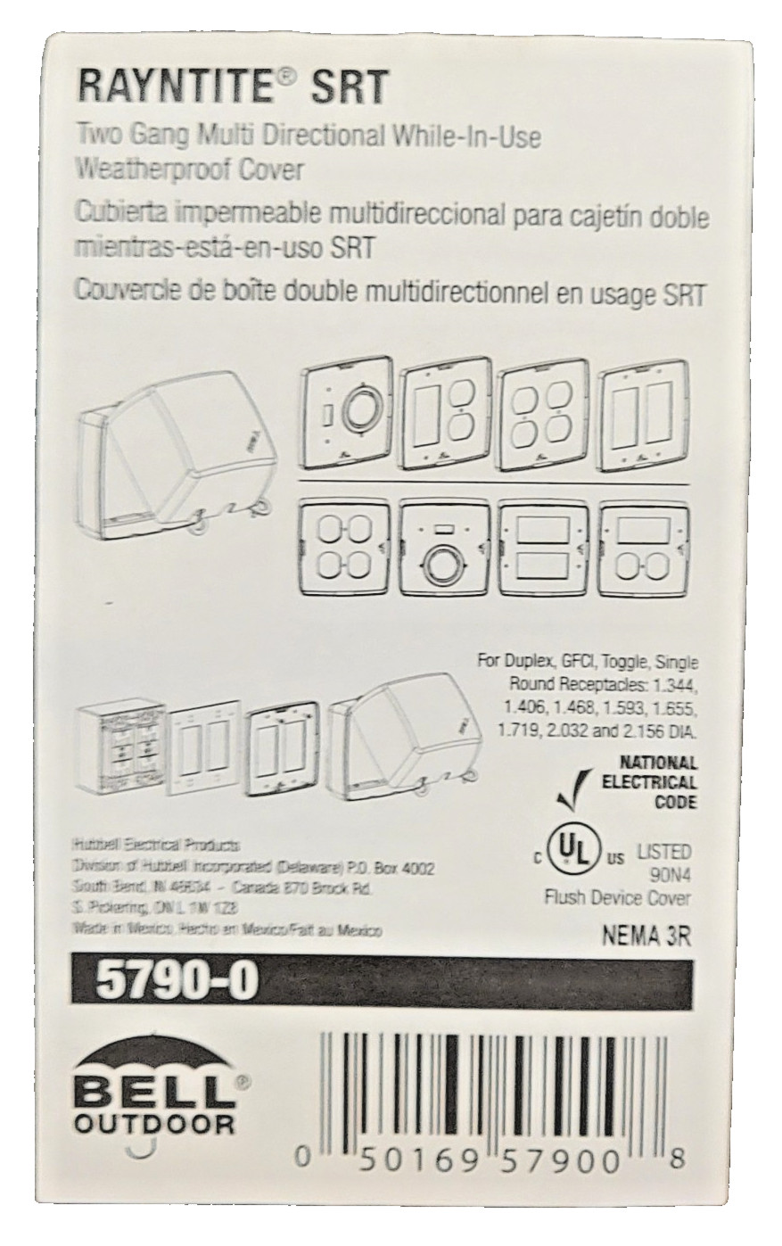 Hubbell 5790-0 Bell Outdoor Rayntite SRT 2-Gang NEMA 3R Waterproof Cover
