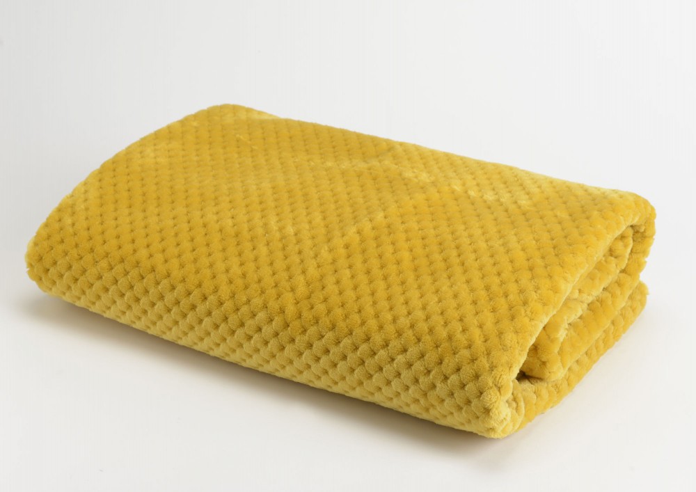 Plaid damier moutarde 170x240 couverture canapé jeté de lit polyester