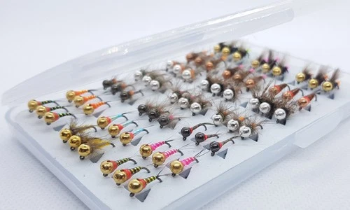 Barbless Tungsten Bead River Nymphs x Box Selection Trout Fishing Flies