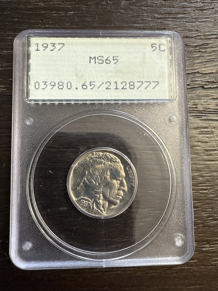 1937 5C Buffalo níquel graduado MS65 por PCGS soporte de sonajero antiguo