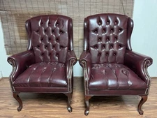 Leather CHESTERFIELD Tufted Leather Burgundy Chair(s) - Discount on Pair 
