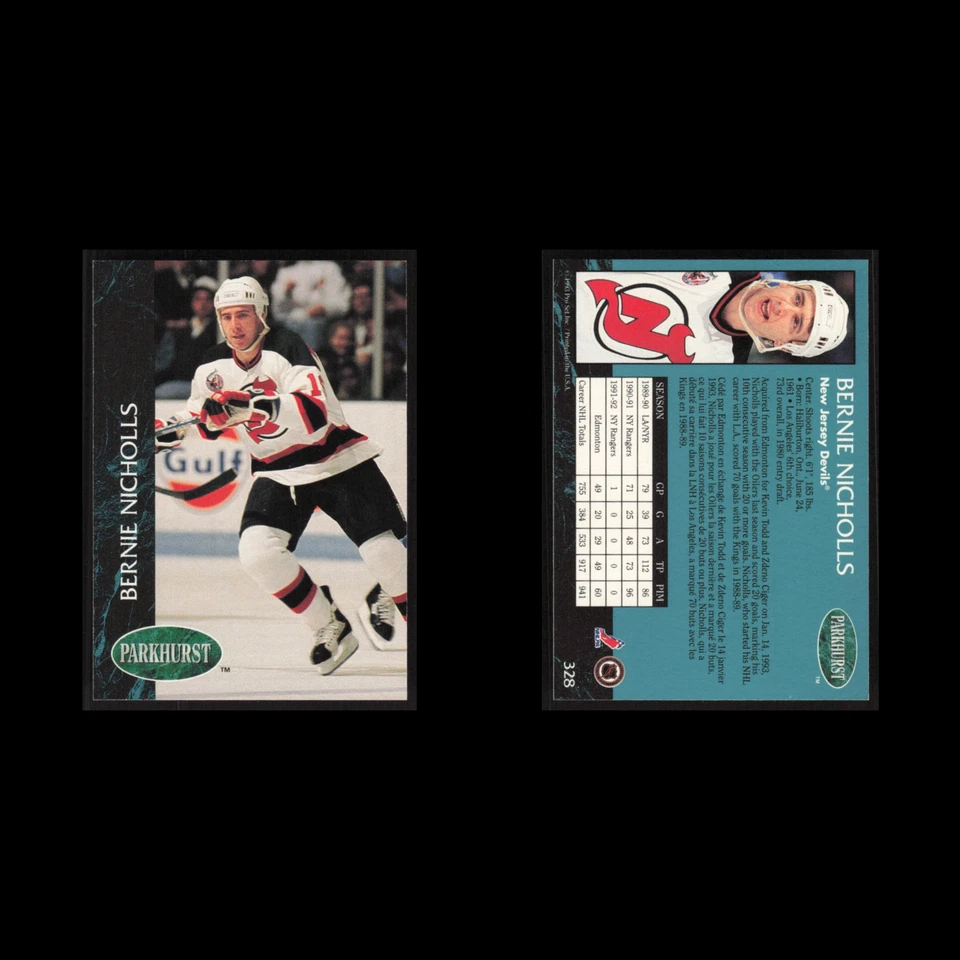 Bernie Nicholls #328 1992 Parkhurst New Jersey Devils Hockey Card NHL NM - Image 3 of 3