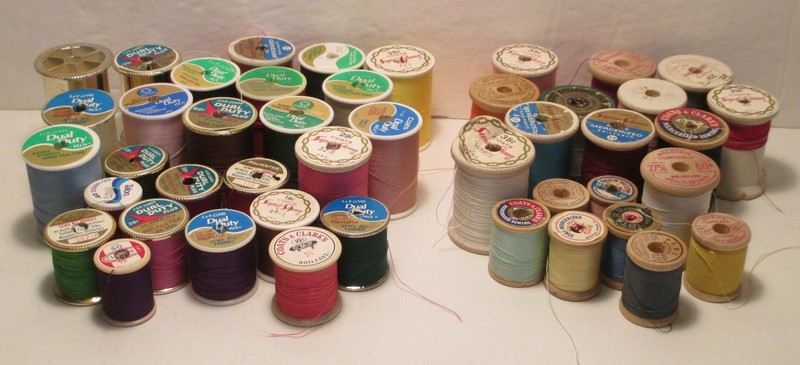 45 Vintage Wood & Plastic Spools Sewing Thread J & P Coats Clark Talon Corticeli
