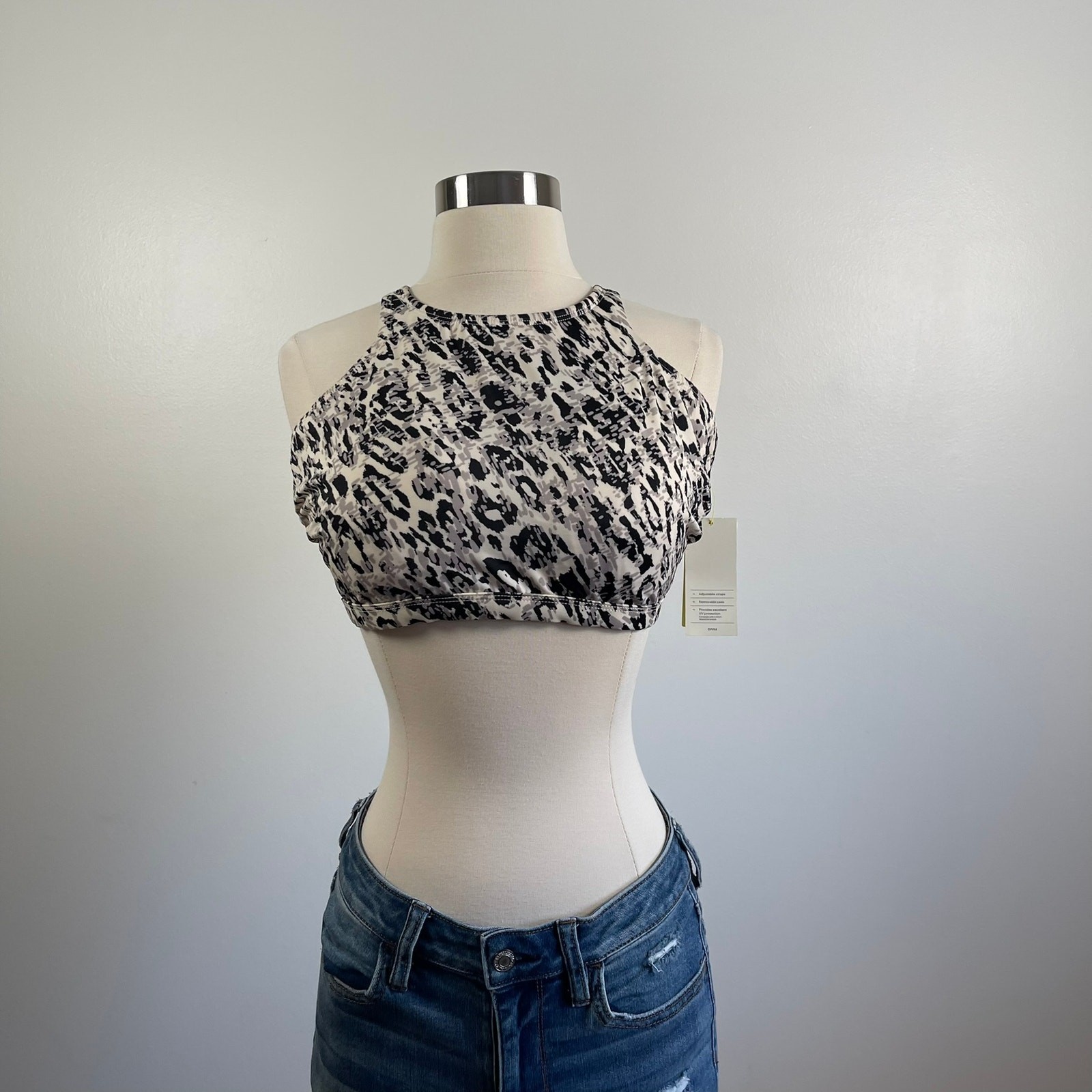 All In Motion •  High Neck Strappy Back Bikini Top Animal Print Women's Large L