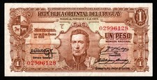 URUGUAY 1 PESO BANKNOTE CURRENCY 02 Jan 1939 SERIE C - SAILING SHIP - CIRCULATED