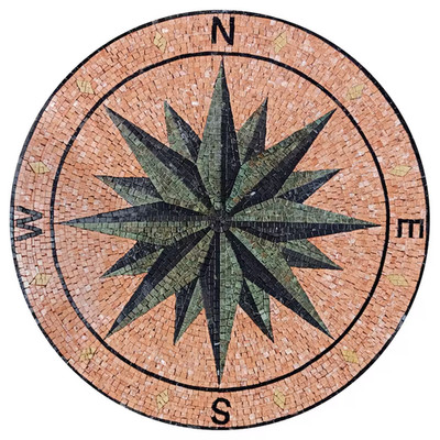 Artisanal Elegance: Handcrafted Compass Bathroom & Pool Medallion Tile Ideas