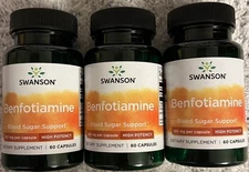 180 Caps Swanson Benfotiamine High Potency 160 mg 3X 60 Caps Blood Sugar Health