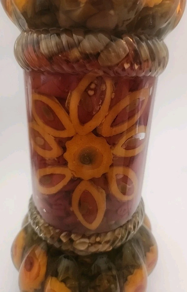 Botella de vidrio de decoración de pimientos verdes, rojos y amarillos con infusión de vinagre de aceite 18x7 flores Foto 4 de 4