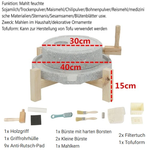 Handgemachte Steinmühle Hause, für Getreide, Bohnen und Gerste mit Holzrahmen - Bild 4 von 4