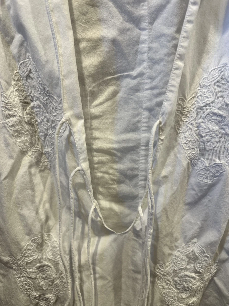 Mujer Zara Bordado Blanco 100% Algodón Corto Mangas Tira Playa Vestido Talla M