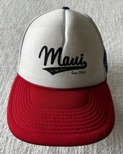Vintage Maui Hawaii Red Whita And Blue Mesh Csnspback Hat Cap