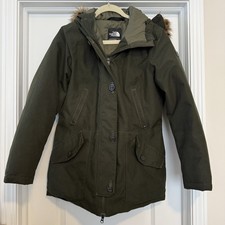 The North Face Women's Olive Fur Trim Hooded Insulated Parka Coat Mid-Length