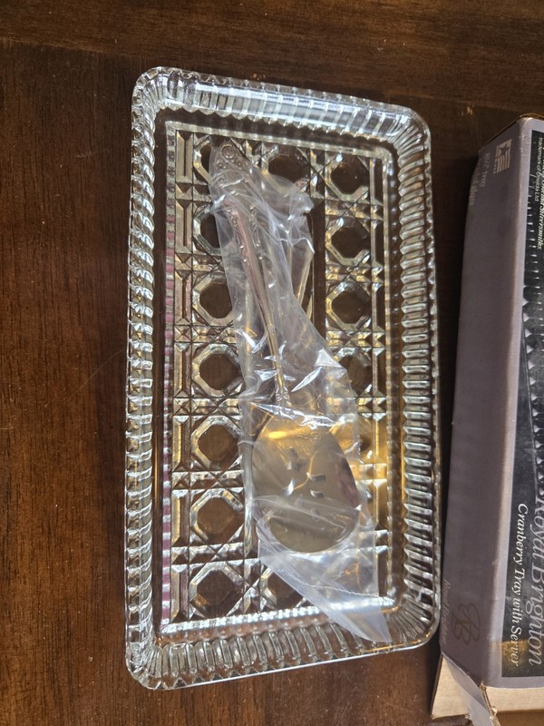 Indiana Glass "Royal Brighton" Crystal Cranberry Tray #4842 W/Stainless Server