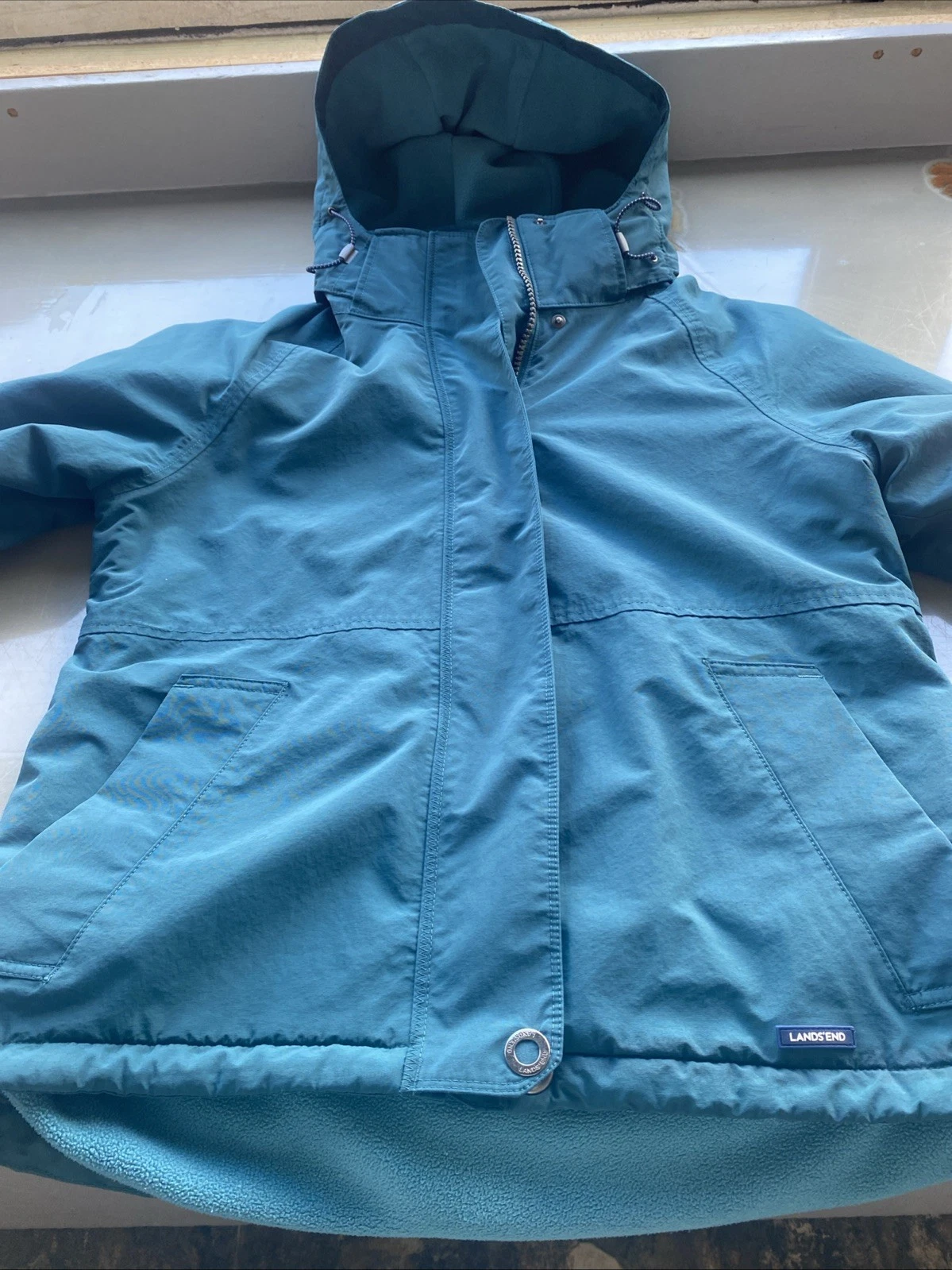 Lands End Kids Jacket M 10-12 Green Fleece Lined 84