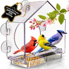 Premium Window Bird Feeder for Outside - Clear Bird House w/Largest Window fo...