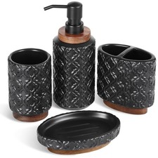 RQYIXI 4PC Ceramic Bathroom Accessory Set - Toothbrush Holder, Soap Dispenser