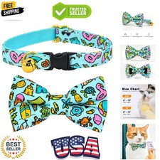 Cat Collar Bow Set, Blue Summer Holiday, Wedding/Birthday Breakaway Collar Bo...